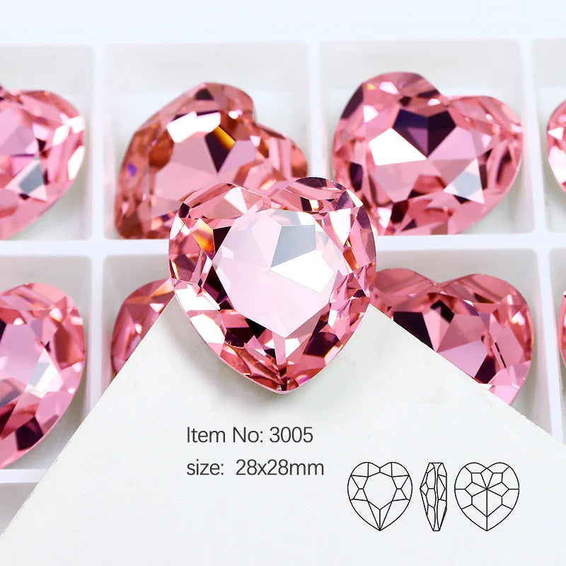 K9 Big Heart Glass Rhinestones 27mm/18mm Crystal Diamond Decoration Beads for Needlework