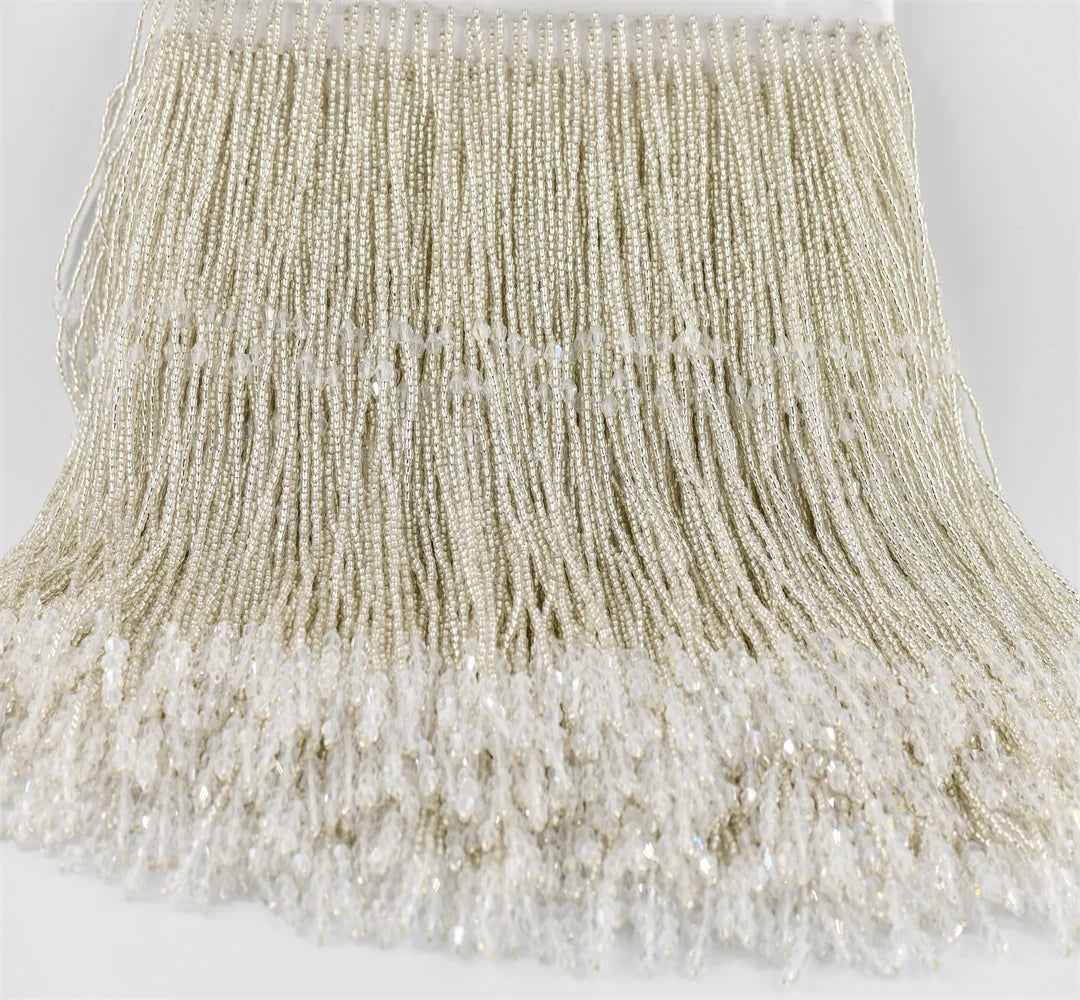 1 yard 14.5cm glass Beaded Fringe beaded fringe with pendant Lamp Costume Trim Crafts  fringes for dress sewing