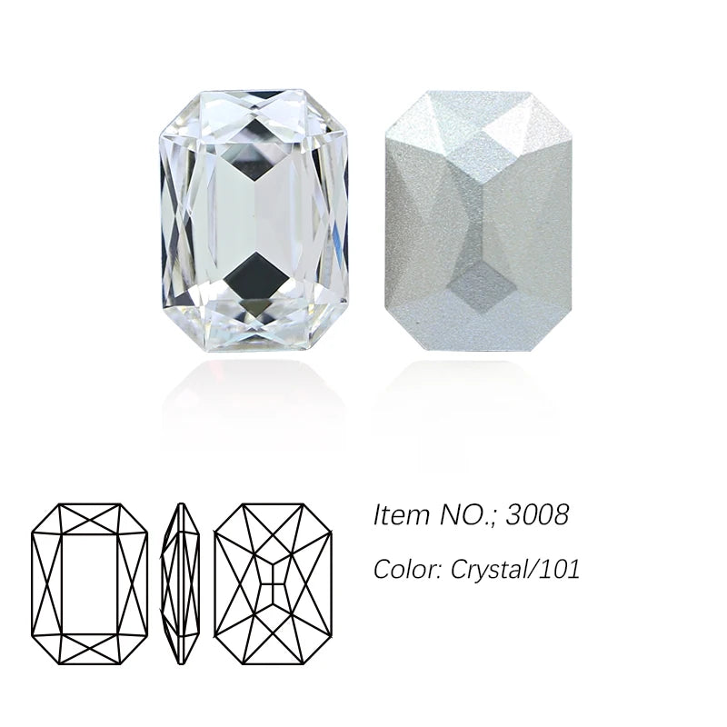 K9 Glass Rectangle Octagon Strass Diamond for Clothes, Nail Art, Rhinestone 3D Pointback, Fancy Stone Gems, Bling Crystal, DIY