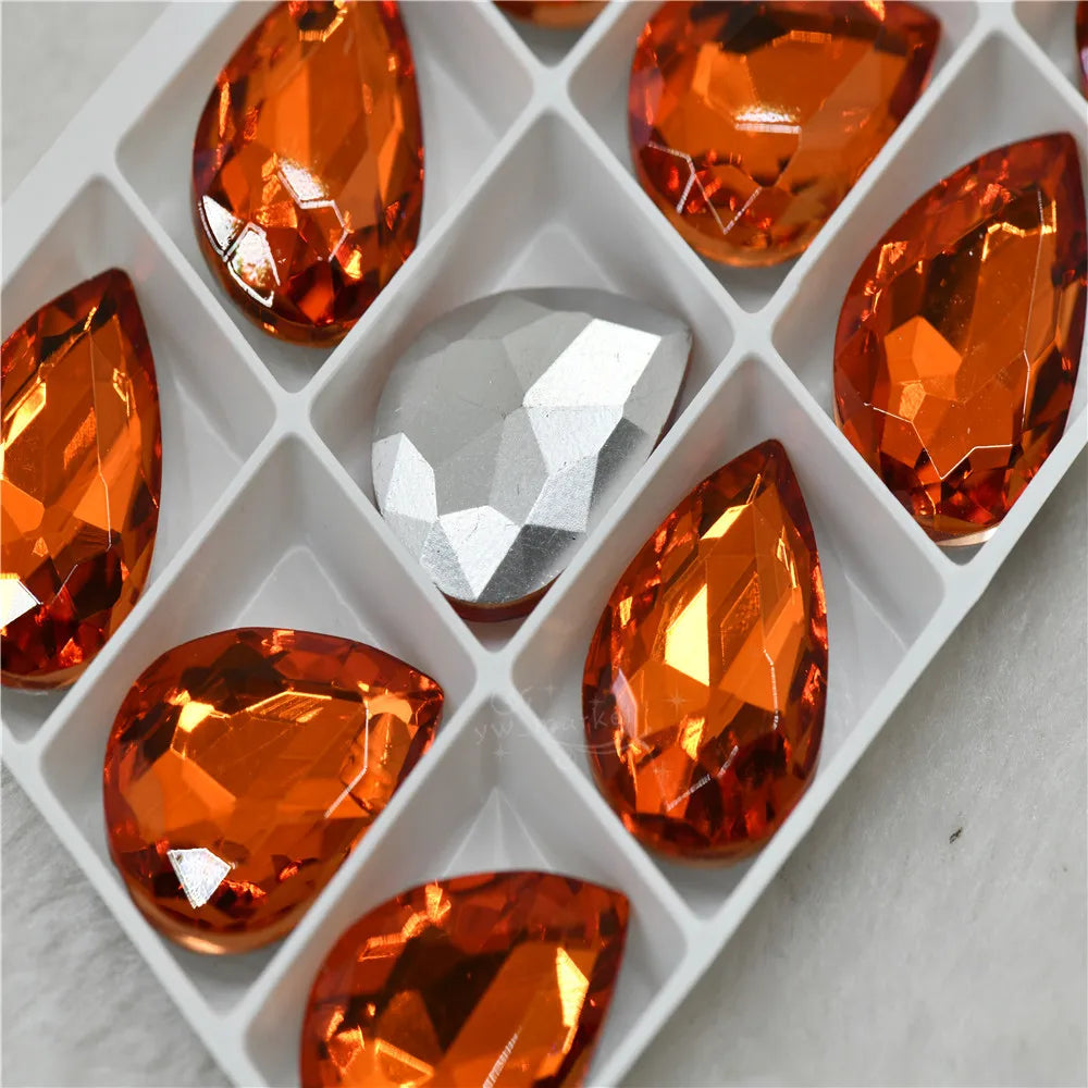 Bulk Glitter Rhinestone Crystal Glass Beads Pointback Teardrop Stones for Needlework Jewelry Crafting Supplies