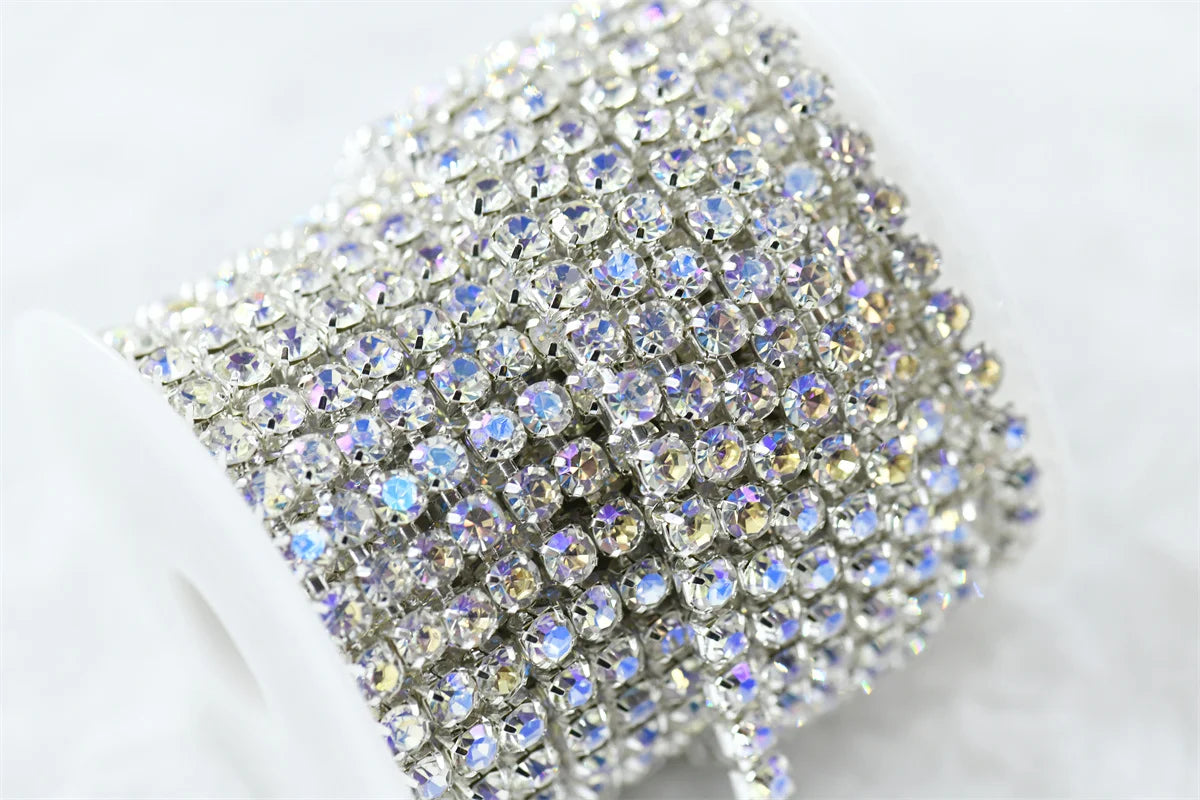 ss20 5mm chains  for needlework Crystal Rhinestone Chain Silver Trim Costume Bridal Sewing 10 yards garment crafts