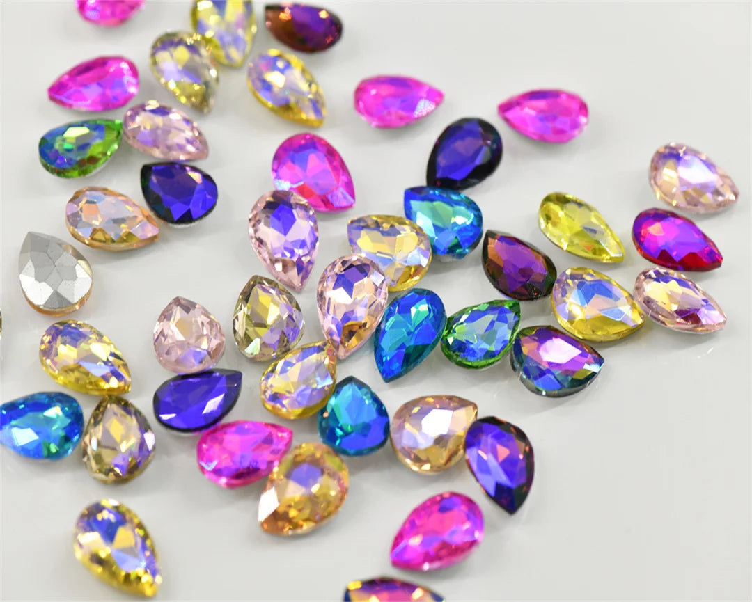 Color AB strass crystal teardrop rhinestones  wedding Jewelry Accessories glass stones pointback beads 20x30mm 13x18mm 10x14mm
