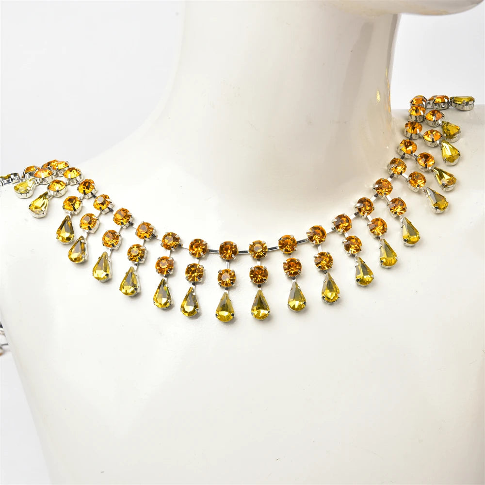 3.4cm Width Fancy Glass Crystal Drop Tassel Trim Decorative Rhinestone Cup Chain For Dress Shoes Diy Jewelry Making Accessories