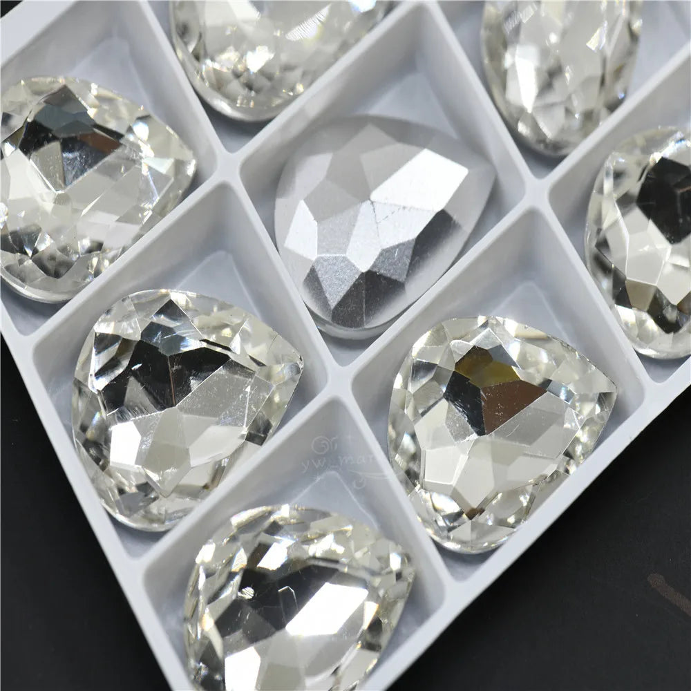 Bulk Glitter Rhinestone Crystal Glass Beads Pointback Teardrop Stones for Needlework Jewelry Crafting Supplies