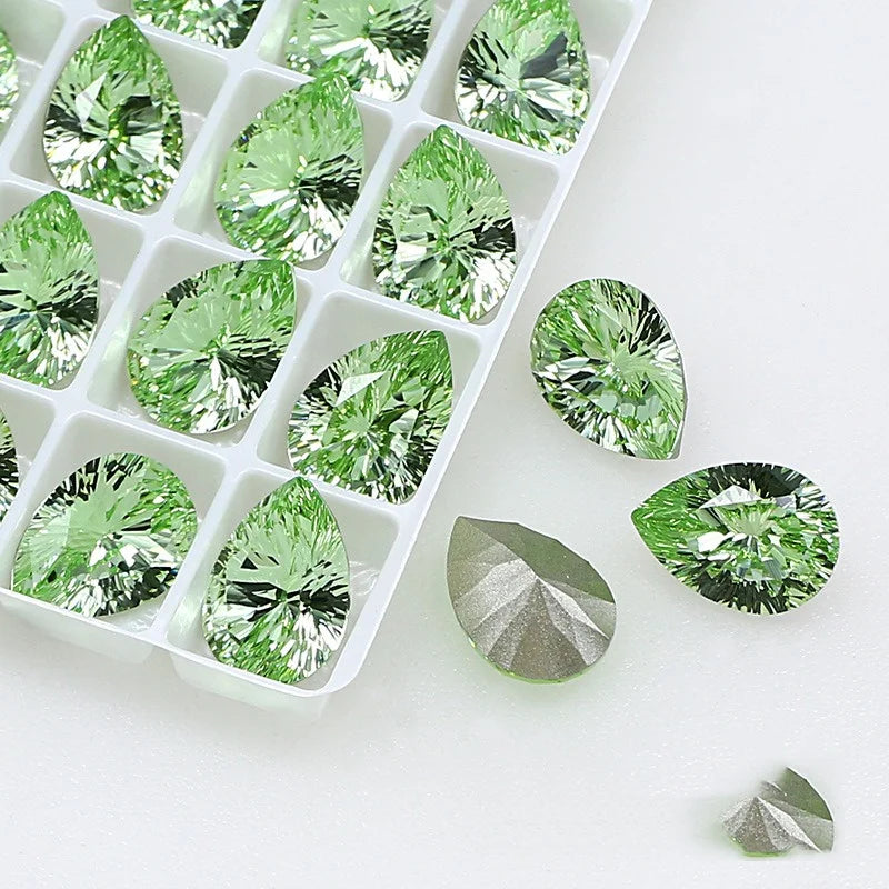 48pcs K9 Teardrop 10x14mm Strass Crystal Rhinestone Diamond Pointback Stones for Bags Needlework Glue Applique Beads