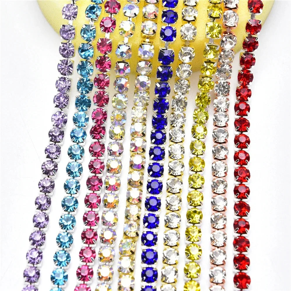6mm SS28 5 Yards Crystal Rhinestone Chain  Silver Trim for Needlework Bridal Costume Sewing  Garment Crafts