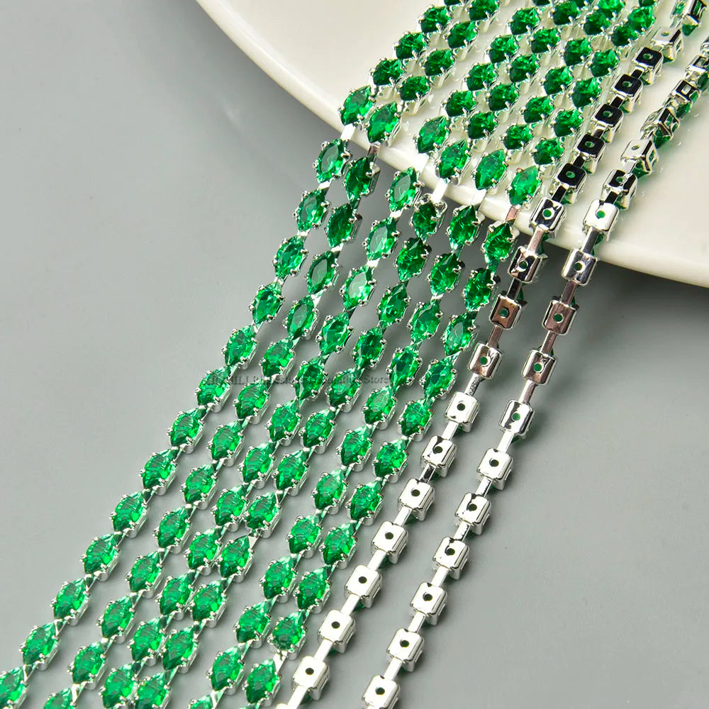 Horse Eye Zircon Chain,Sparkling Decorative Crystal Trim, Rhinestone Strip, DIY Clothes Accessories, Pink, Red, Green, Purple
