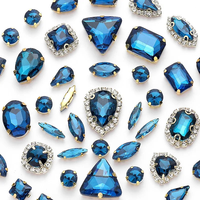 New gold claw 50pcs mixed Glitter Rhinestone Sew on Claw Buckle Crystal DIY Craft Wedding Accessories