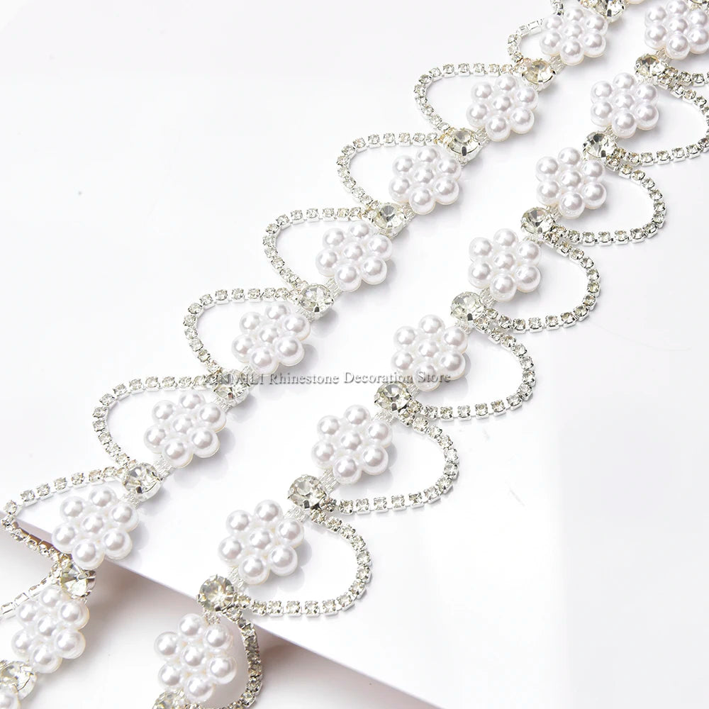 DIY Pearl Flower Crystal Tassel Chain Rhinestone Trim Fringe Sew on Collar Shoulder Strap Clothing Decoration Craft