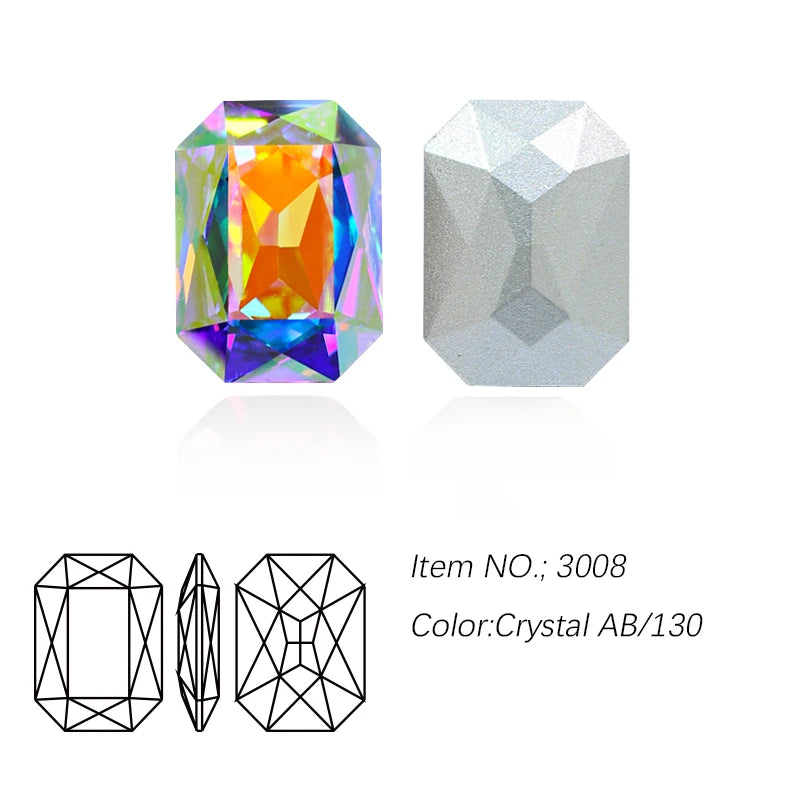 K9 Glass Rectangle Octagon Strass Diamond for Clothes, Nail Art, Rhinestone 3D Pointback, Fancy Stone Gems, Bling Crystal, DIY