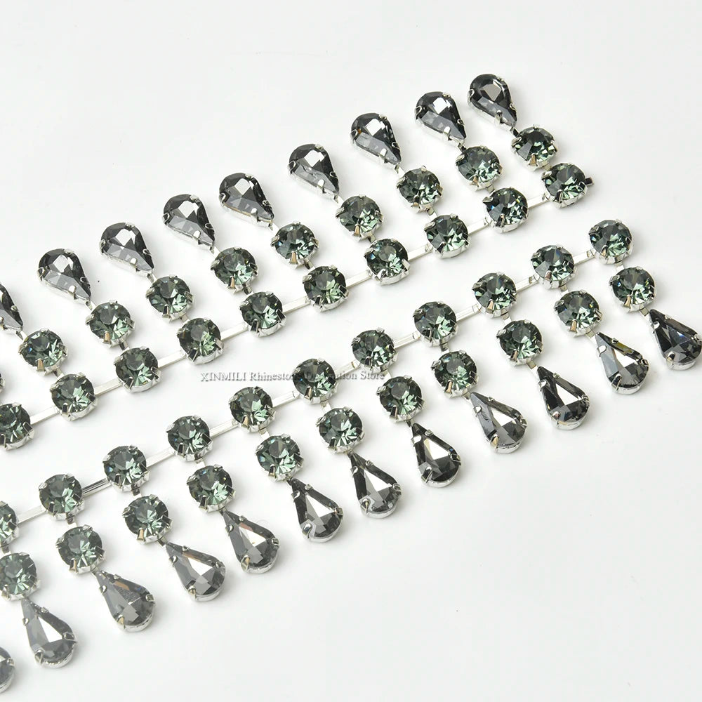 3.4cm Width Fancy Glass Crystal Drop Tassel Trim Decorative Rhinestone Cup Chain For Dress Shoes Diy Jewelry Making Accessories