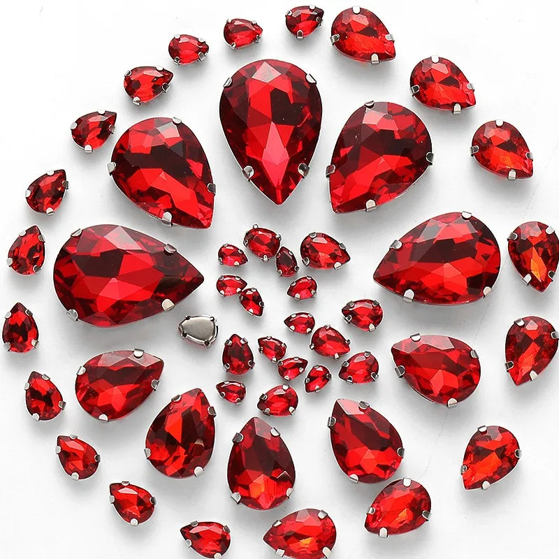 50pcs crystal  Rhinestones teardrop mixed size Stones with white k claw  Sew on accessories shoes bag diy