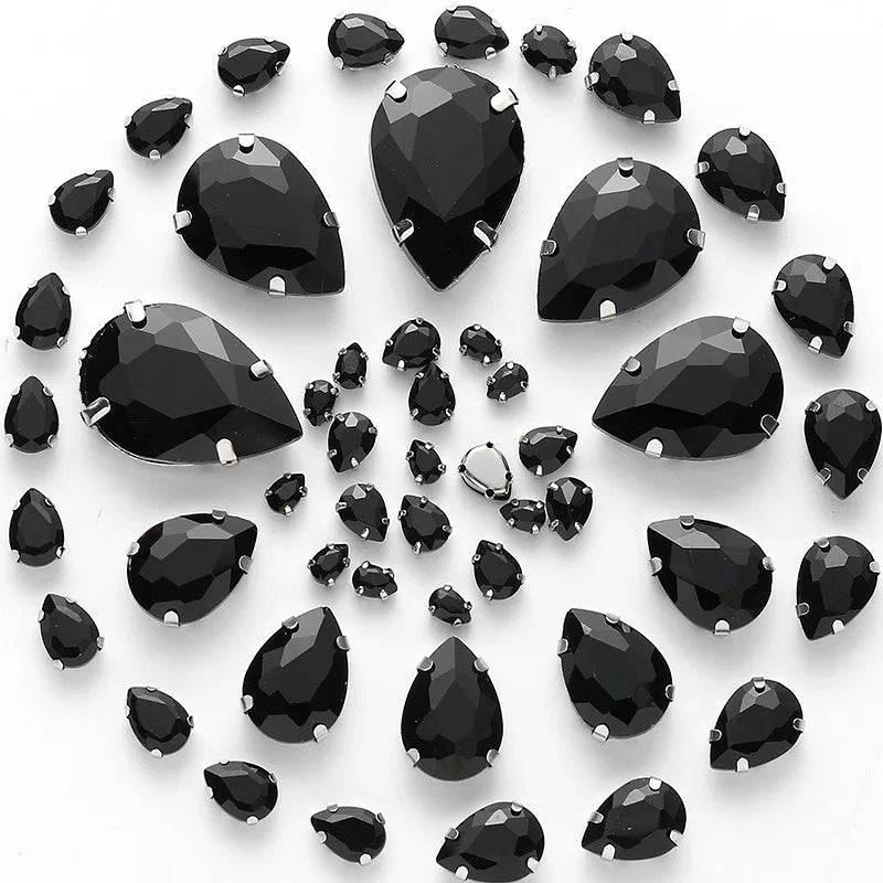 50pcs crystal  Rhinestones teardrop mixed size Stones with white k claw  Sew on accessories shoes bag diy