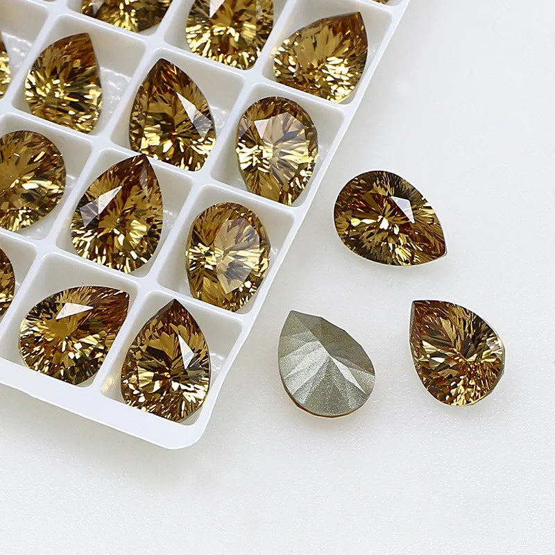 48pcs K9 Teardrop 10x14mm Strass Crystal Rhinestone Diamond Pointback Stones for Bags Needlework Glue Applique Beads