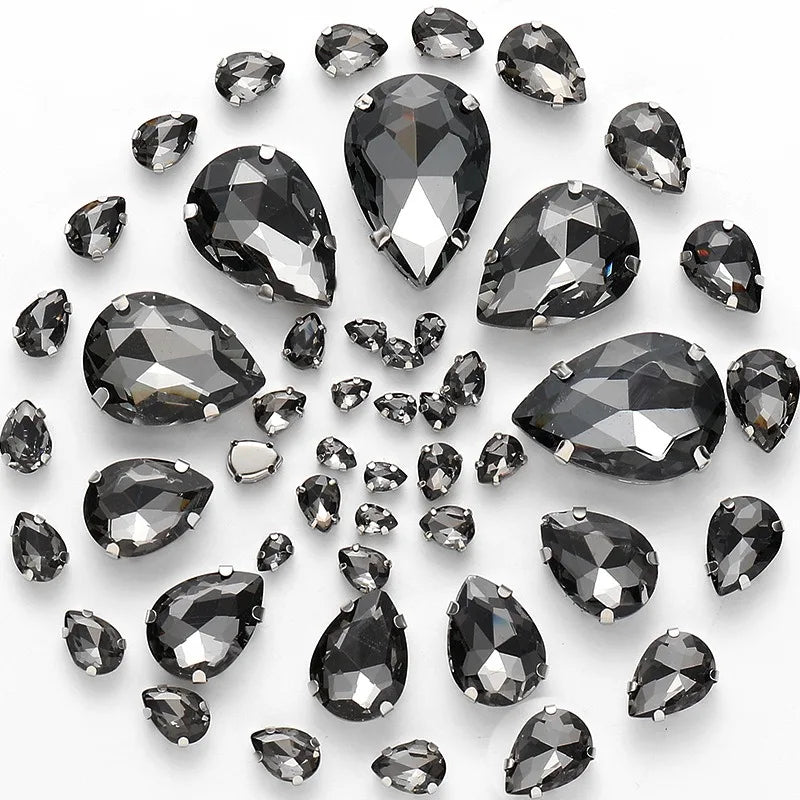 50pcs crystal  Rhinestones teardrop mixed size Stones with white k claw  Sew on accessories shoes bag diy