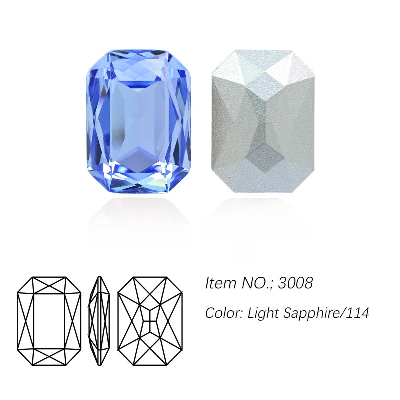 K9 Glass Rectangle Octagon Strass Diamond for Clothes, Nail Art, Rhinestone 3D Pointback, Fancy Stone Gems, Bling Crystal, DIY