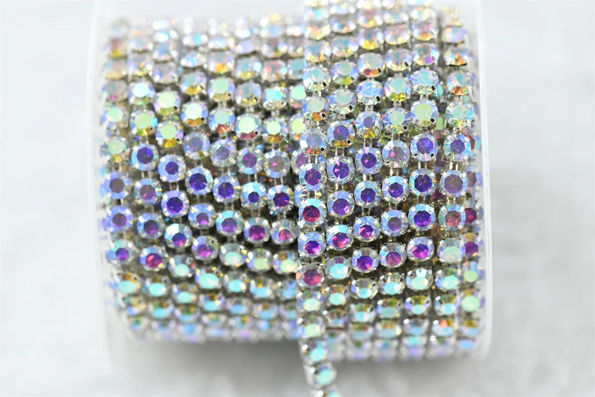 6mm SS28 5 Yards Crystal Rhinestone Chain  Silver Trim for Needlework Bridal Costume Sewing  Garment Crafts
