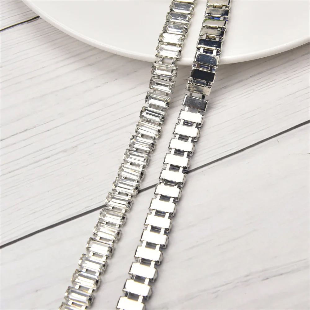 3 Yard Glass Strip Tape Crystal Trim Strass Applique 5*10mm Rectangle Rhinestone Cup Chain Diy Bridal Outfit Clothes Accessories