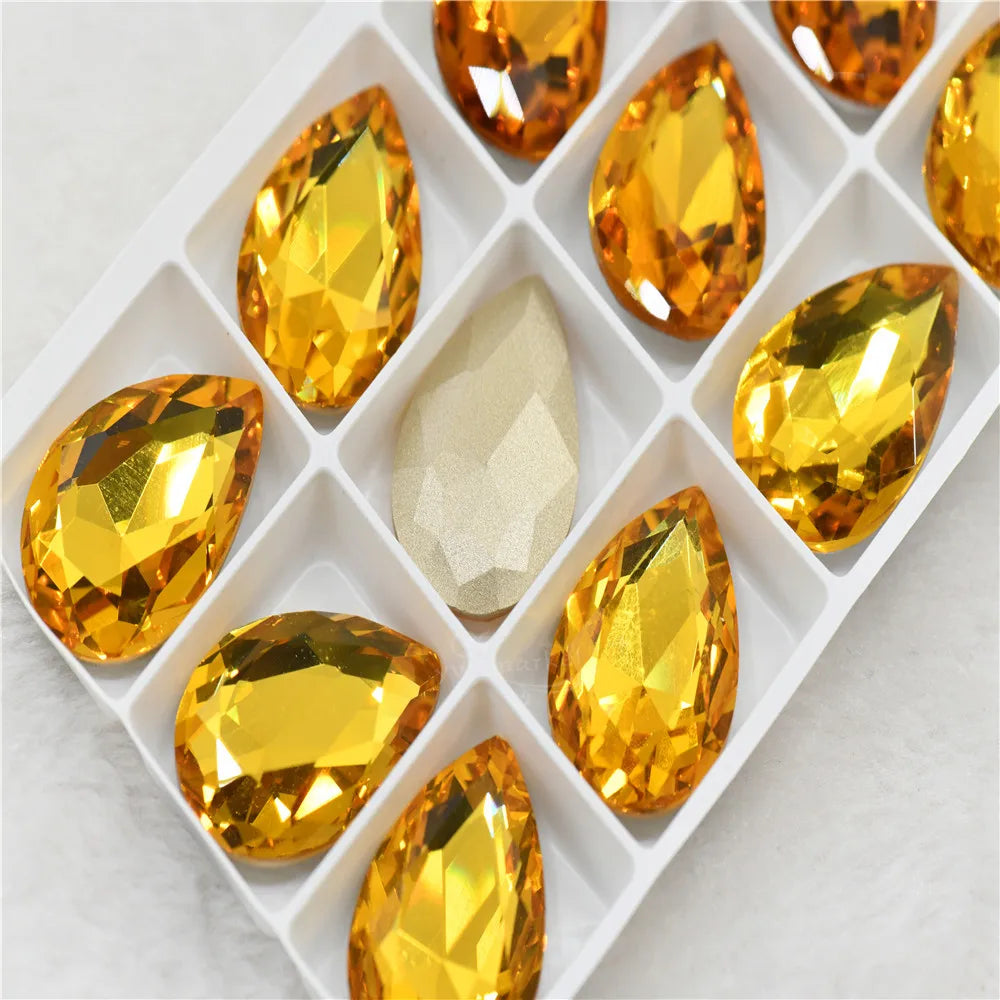 Bulk Glitter Rhinestone Crystal Glass Beads Pointback Teardrop Stones for Needlework Jewelry Crafting Supplies