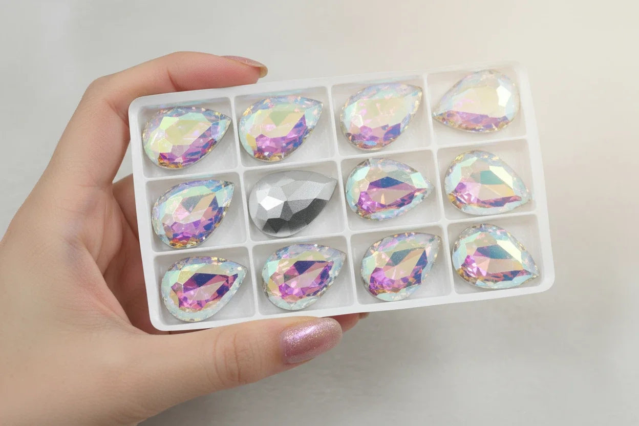 Bulk Glitter Rhinestone Crystal Glass Beads Pointback Teardrop Stones for Needlework Jewelry Crafting Supplies