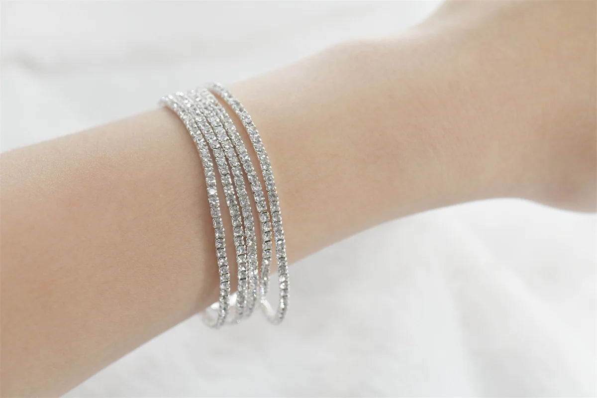Elastic rhinestone dance bracelet,Silver Rhinestone Stretch Bracelets Tennis Bracelets Sparkling Silver Bracelet Stack ring Minimalist and fashion