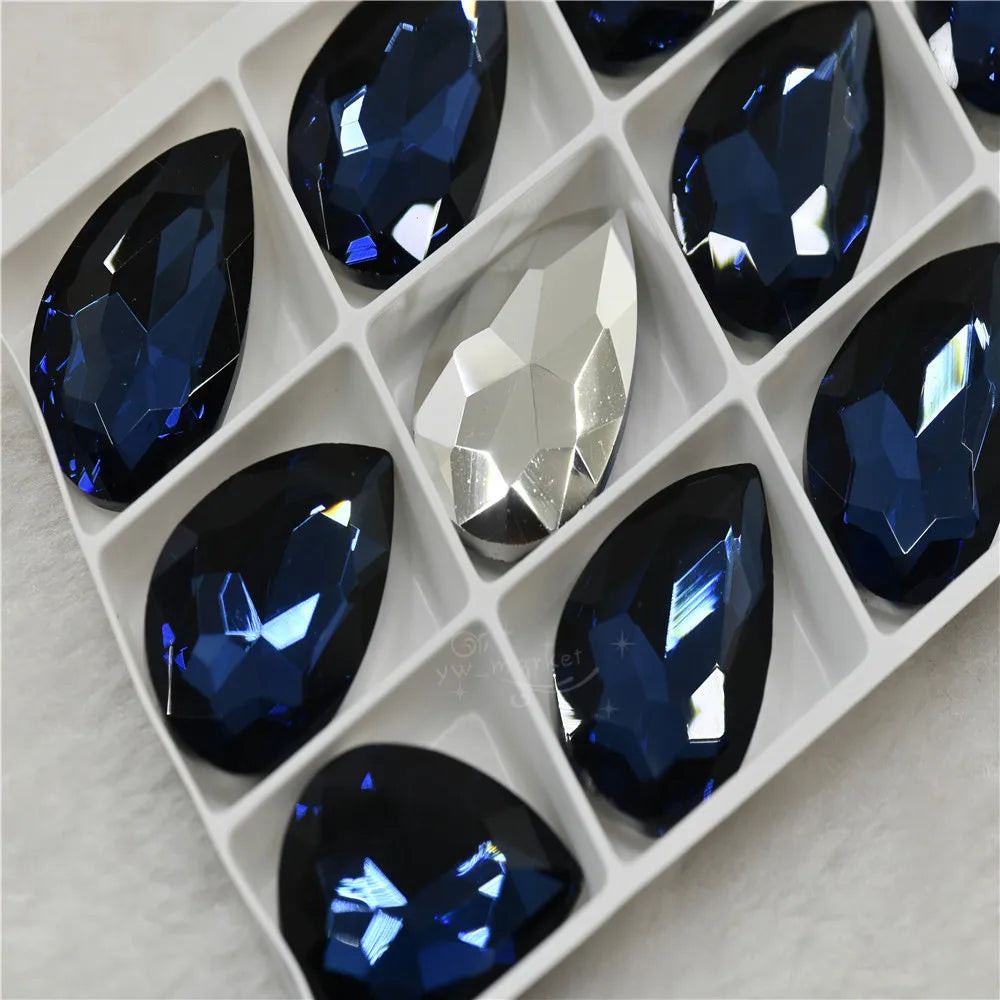 Bulk Glitter Rhinestone Crystal Glass Beads Pointback Teardrop Stones for Needlework Jewelry Crafting Supplies