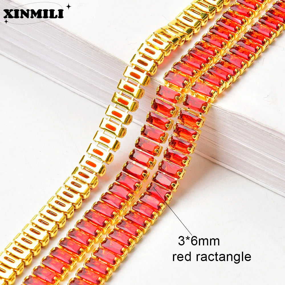 Shiny Crystal Zircon Rectangle Chain Decorative Nail Art Jewelry Findings Rhinestone Trim for Clothes Shoes Ornament Accessories