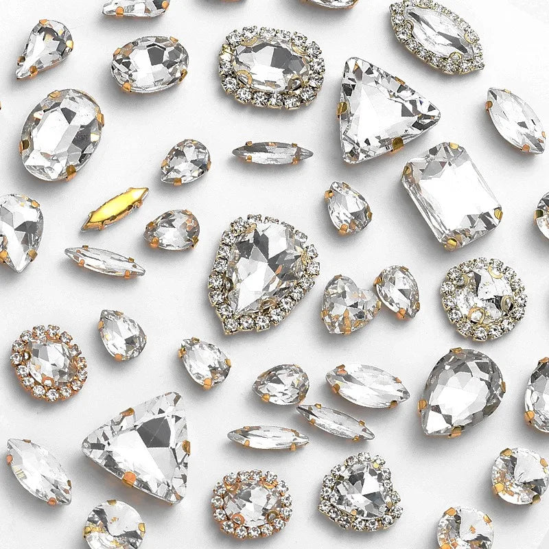 New gold claw 50pcs mixed Glitter Rhinestone Sew on Claw Buckle Crystal DIY Craft Wedding Accessories