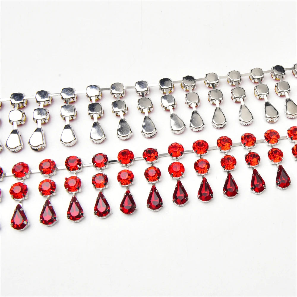 3.4cm Width Fancy Glass Crystal Drop Tassel Trim Decorative Rhinestone Cup Chain For Dress Shoes Diy Jewelry Making Accessories