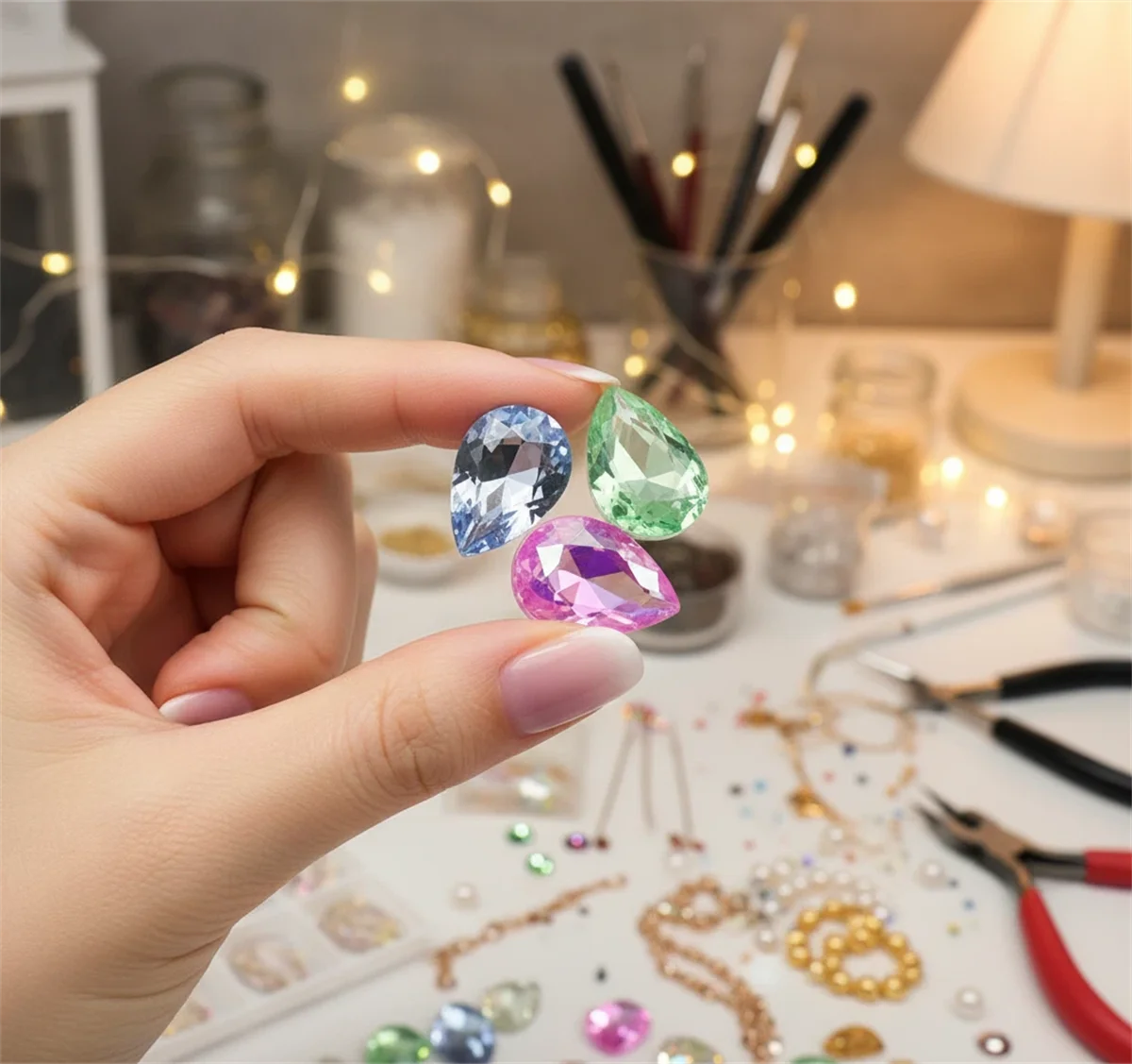 Bulk Glitter Rhinestone Crystal Glass Beads Pointback Teardrop Stones for Needlework Jewelry Crafting Supplies