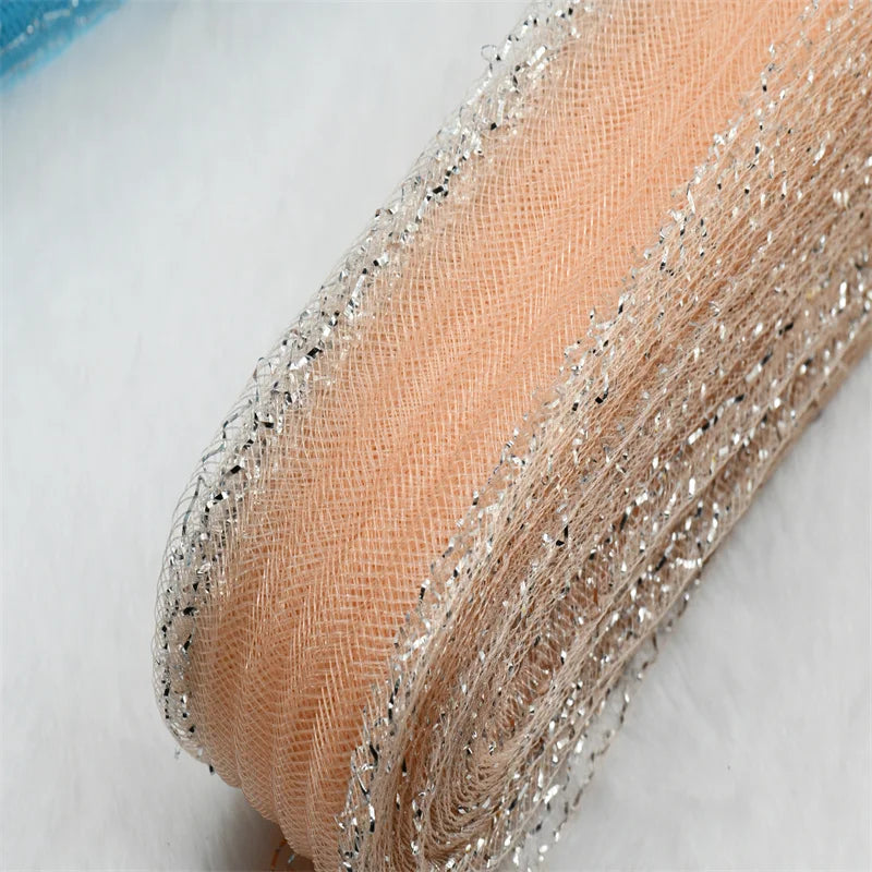 crinoline horsehair with in silver thread braid Mesh Fabric Soft Polyester Wedding Dress skirt making crafts