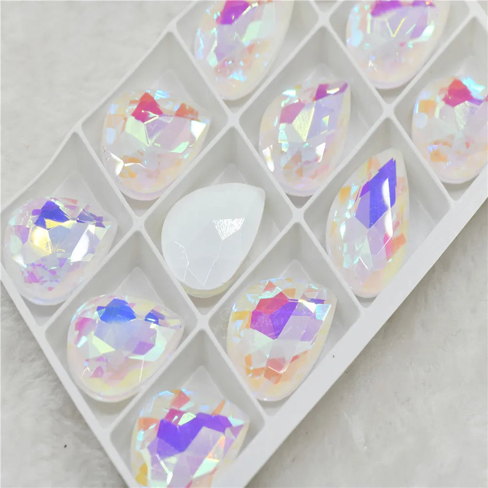Bulk Glitter Rhinestone Crystal Glass Beads Pointback Teardrop Stones for Needlework Jewelry Crafting Supplies