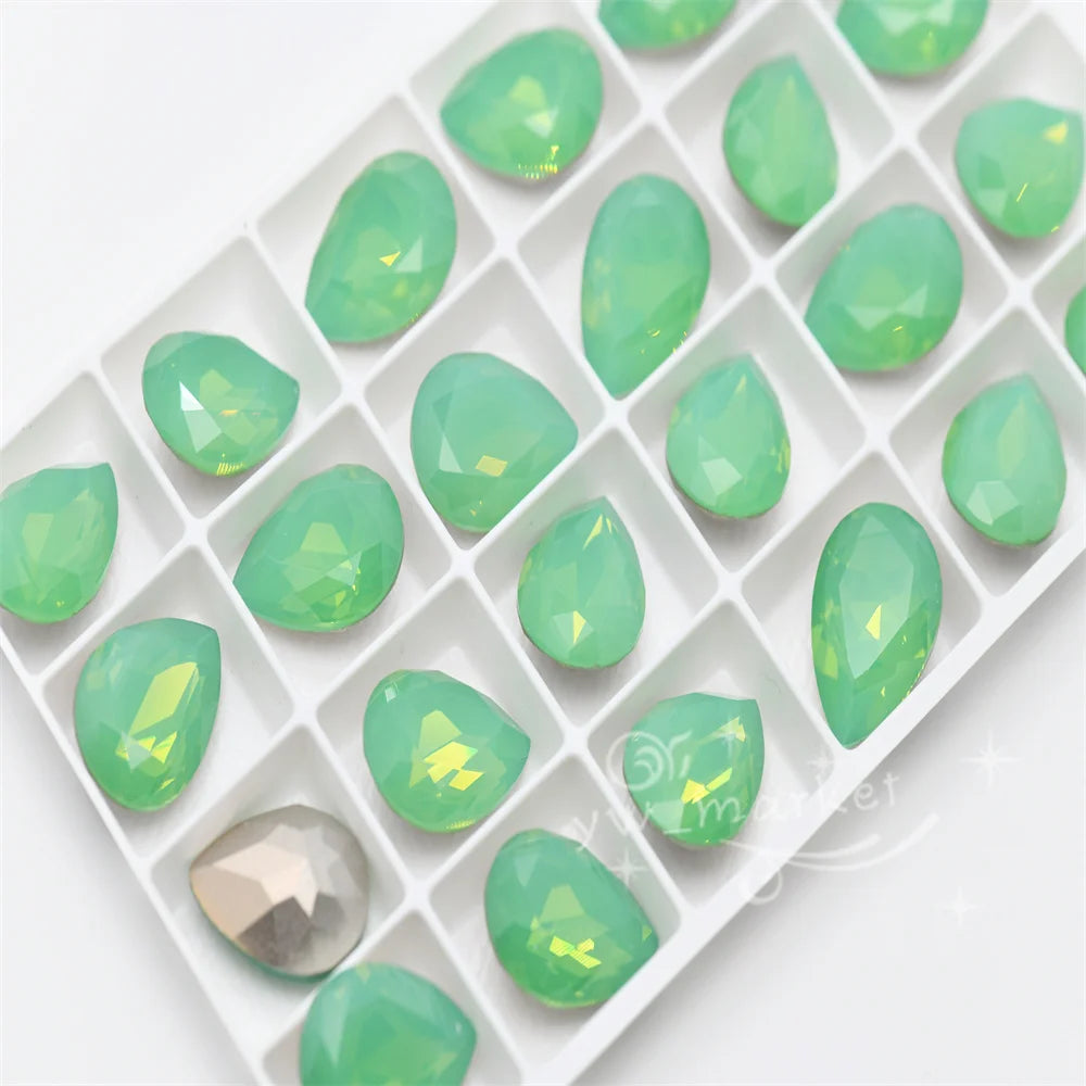 k9 Green Opal decorative crystals beads Rivoli teardrop oval Diy crafts jewels accessories