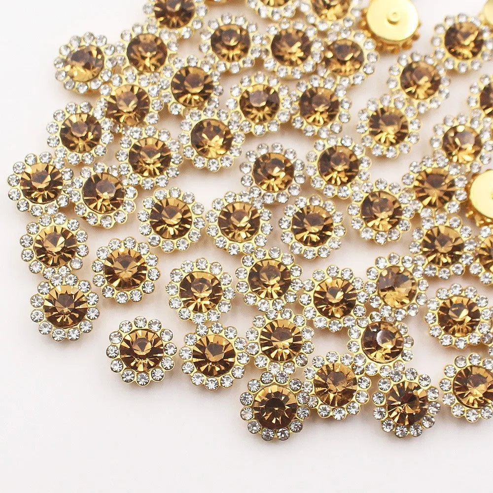10mm 12mm  Sunflower Sewing Claw Rhinestones Crystals Glass Beads Buttons Stones Sew On Rhinestone for Clothes