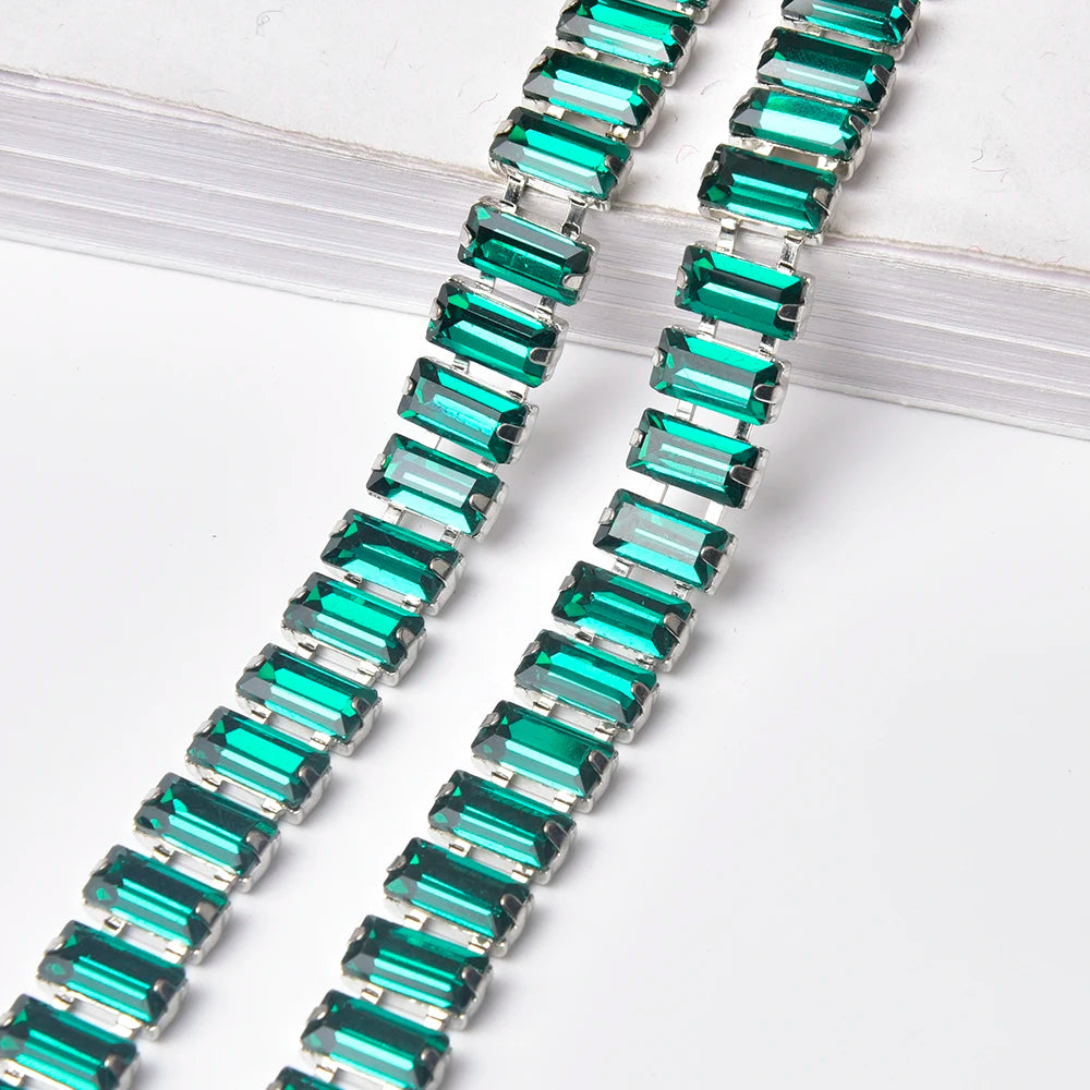 3 Yard Glass Strip Tape Crystal Trim Strass Applique 5*10mm Rectangle Rhinestone Cup Chain Diy Bridal Outfit Clothes Accessories