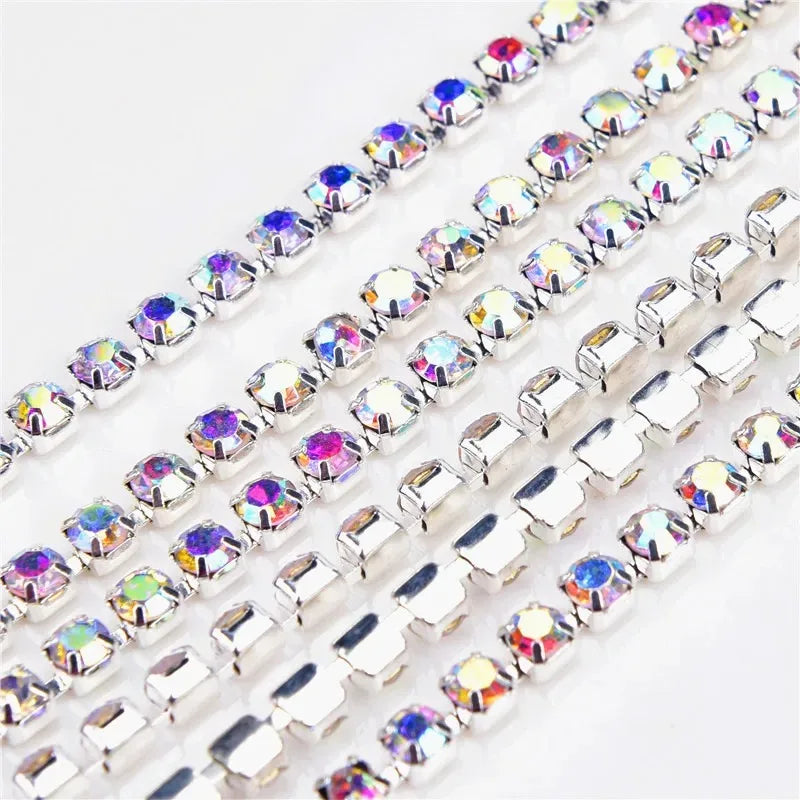 6mm SS28 5 Yards Crystal Rhinestone Chain  Silver Trim for Needlework Bridal Costume Sewing  Garment Crafts