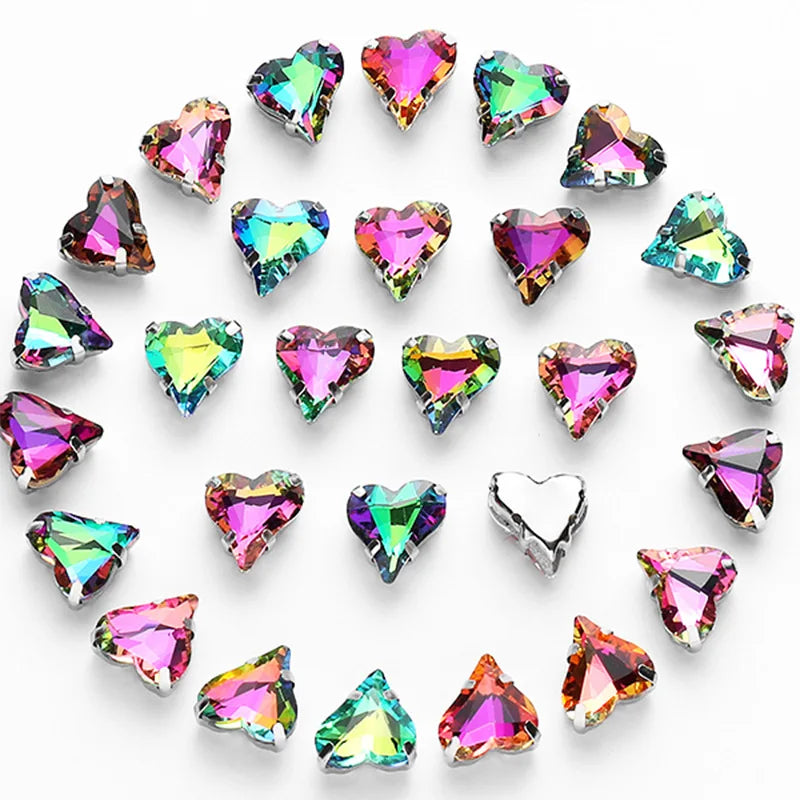 12x13mm heart shape rhinestone Applique Strass Diamond with claw Buttons Jewelry making Clothing sewing accessories hat crafts