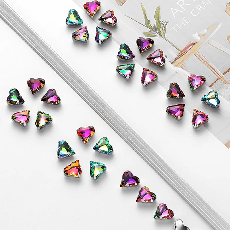 12x13mm heart shape rhinestone Applique Strass Diamond with claw Buttons Jewelry making Clothing sewing accessories hat crafts