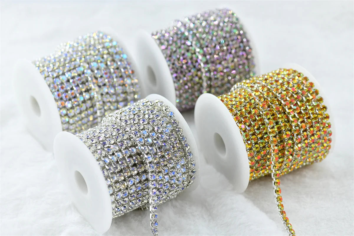 ss20 5mm chains  for needlework Crystal Rhinestone Chain Silver Trim Costume Bridal Sewing 10 yards garment crafts