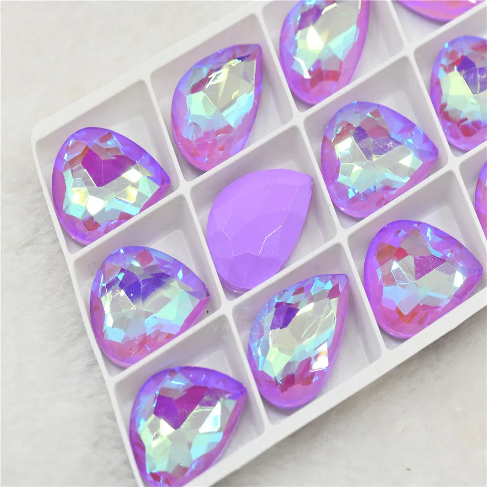 Bulk Glitter Rhinestone Crystal Glass Beads Pointback Teardrop Stones for Needlework Jewelry Crafting Supplies