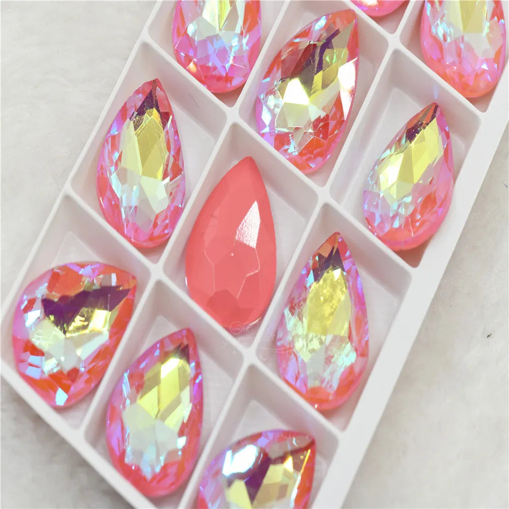 Bulk Glitter Rhinestone Crystal Glass Beads Pointback Teardrop Stones for Needlework Jewelry Crafting Supplies