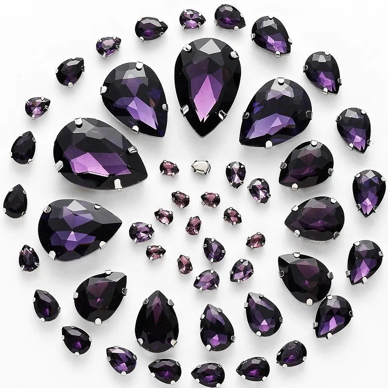 50pcs crystal  Rhinestones teardrop mixed size Stones with white k claw  Sew on accessories shoes bag diy