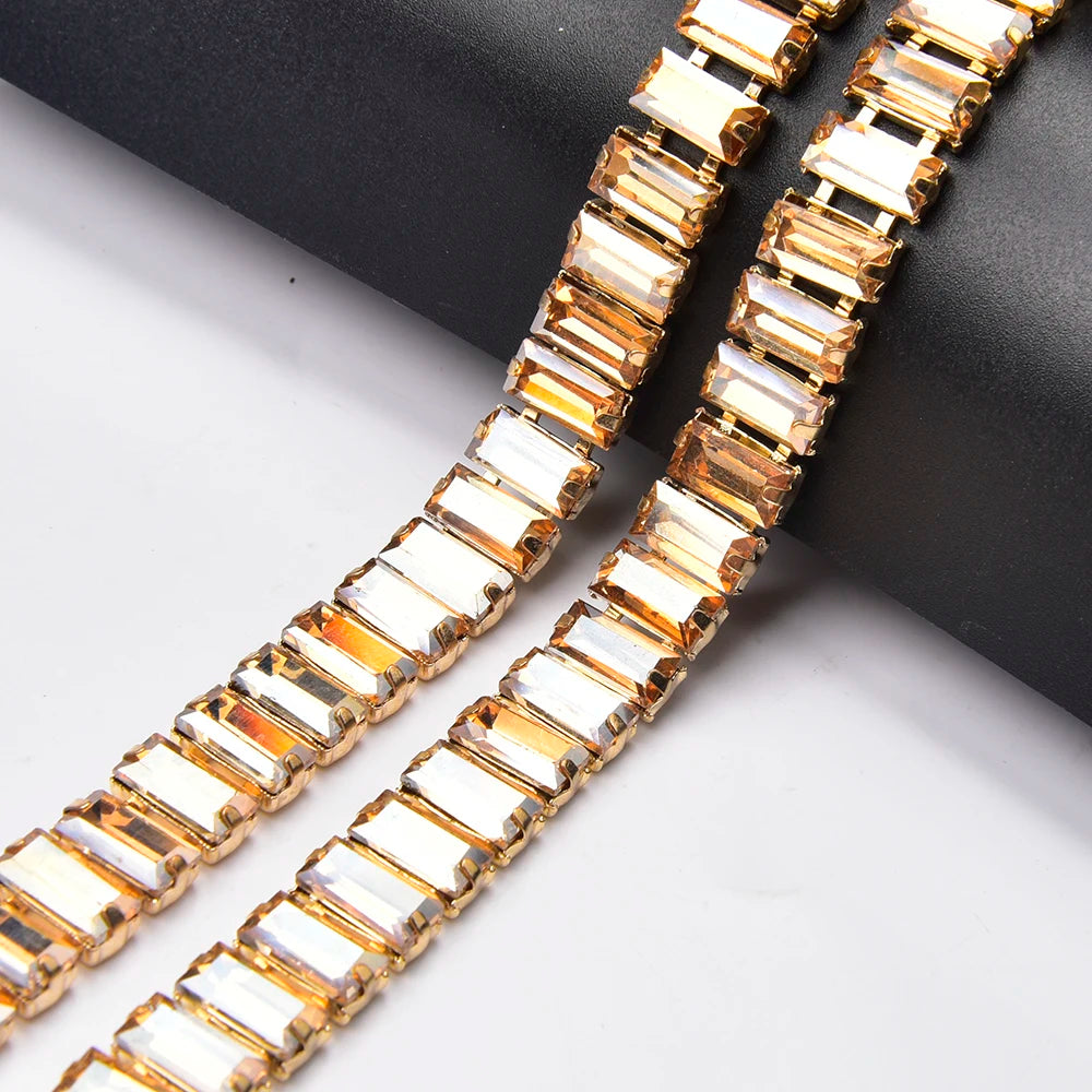 3 Yard Glass Strip Tape Crystal Trim Strass Applique 5*10mm Rectangle Rhinestone Cup Chain Diy Bridal Outfit Clothes Accessories