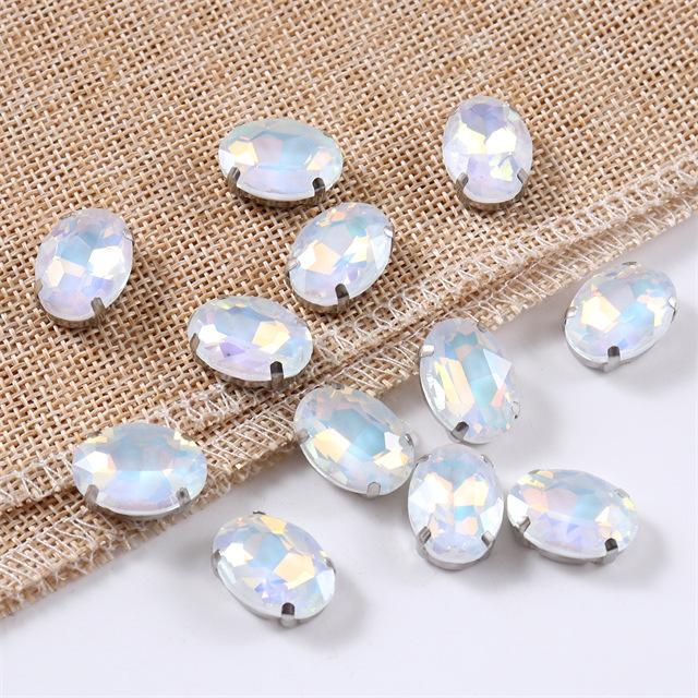 oval jelly color  rhinestones with claw silver golde base clothes sew on jewels soldering DIY jewelry Accessories