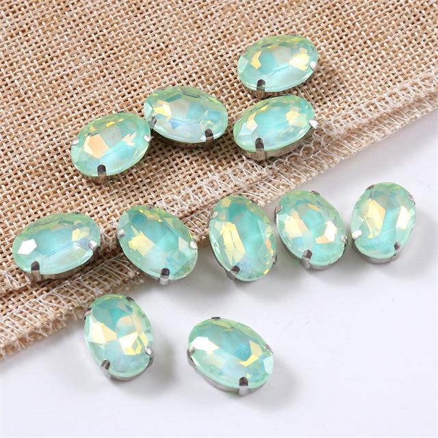 oval jelly color  rhinestones with claw silver golde base clothes sew on jewels soldering DIY jewelry Accessories