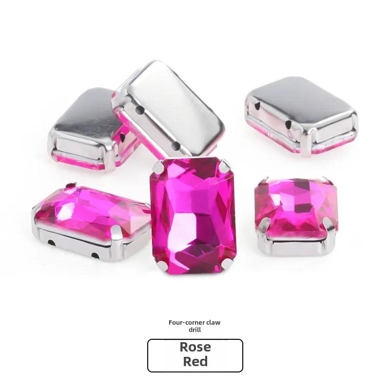 Rectangle Glitter  Beads with claw sew on Rhinestone For Clothes  bags clothing DIY glitter beads with seting