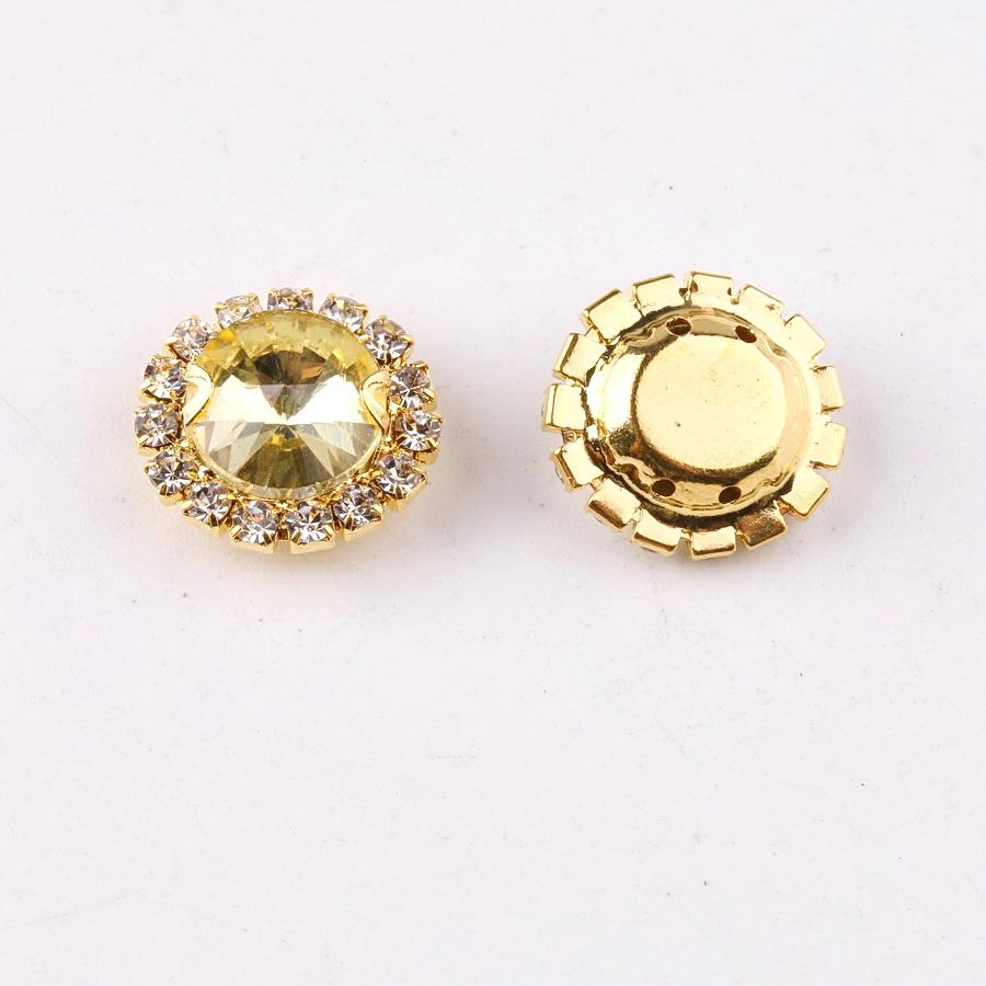 Glass crystal Rivoli round shape with rhinestone chain in gold metal claw settings Sew on diy trim