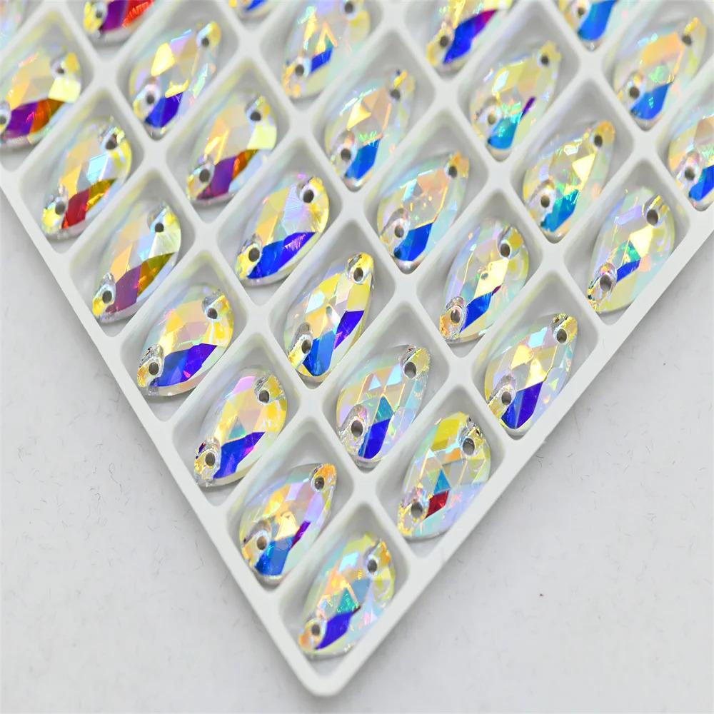 High quality  k9 super fancy teardrop Strass rhinestones glass flatback crystal ab Costume crafts sewing appliques for clothing