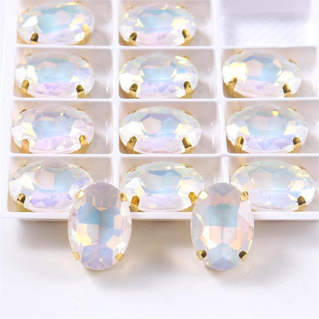 oval jelly color  rhinestones with claw silver golde base clothes sew on jewels soldering DIY jewelry Accessories
