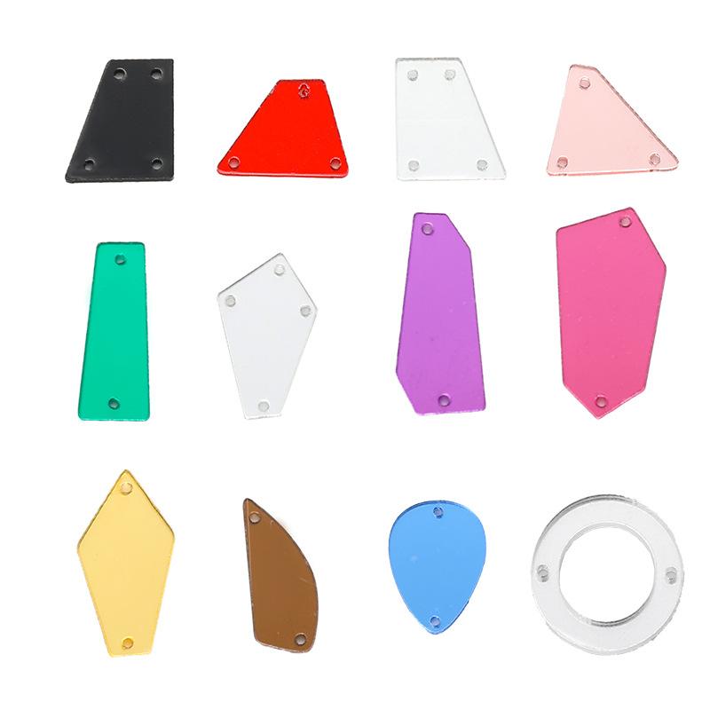 50pcs Mixed acrylic mirror, hand sewn drill, DIY clothing, wedding accessories, lenses, plastic shaped drill, patch